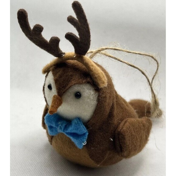 Target Bird Bucky Featherly Friends Reindeer Antlers Blue Bow Christmas Ornament - Picture 1 of 7